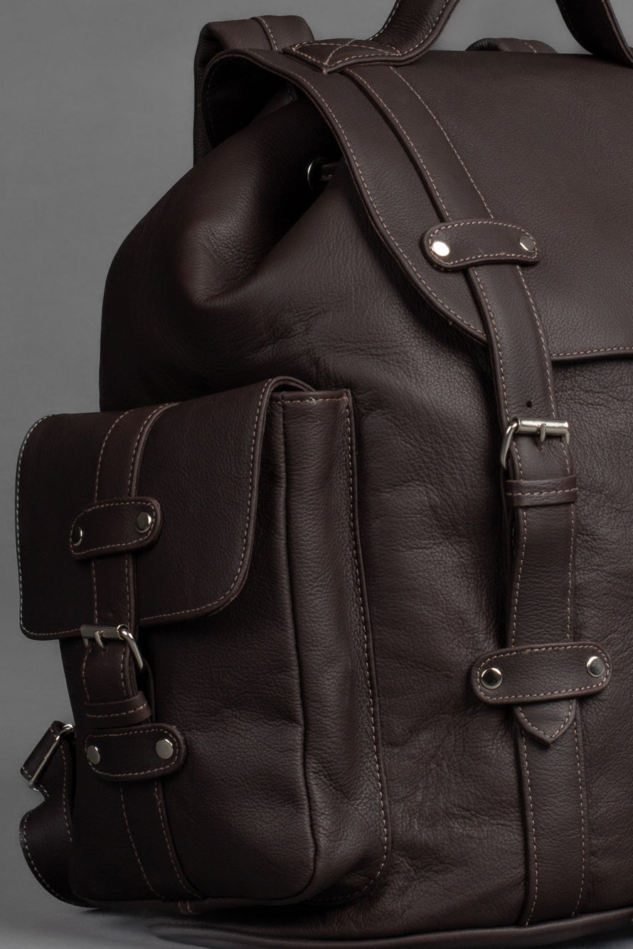 Mochila Couro 2 Bolsos - Marrom