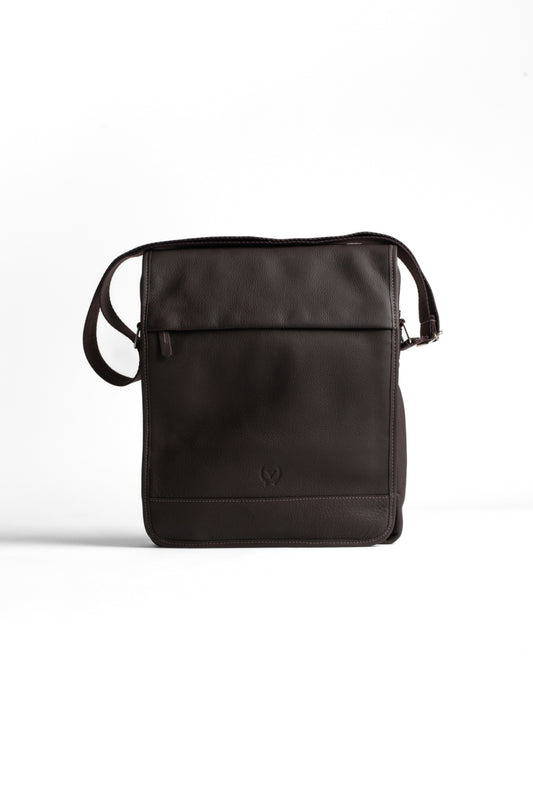 Bolsa Carteiro Couro Aba Lisa Com Zíper - Cafe