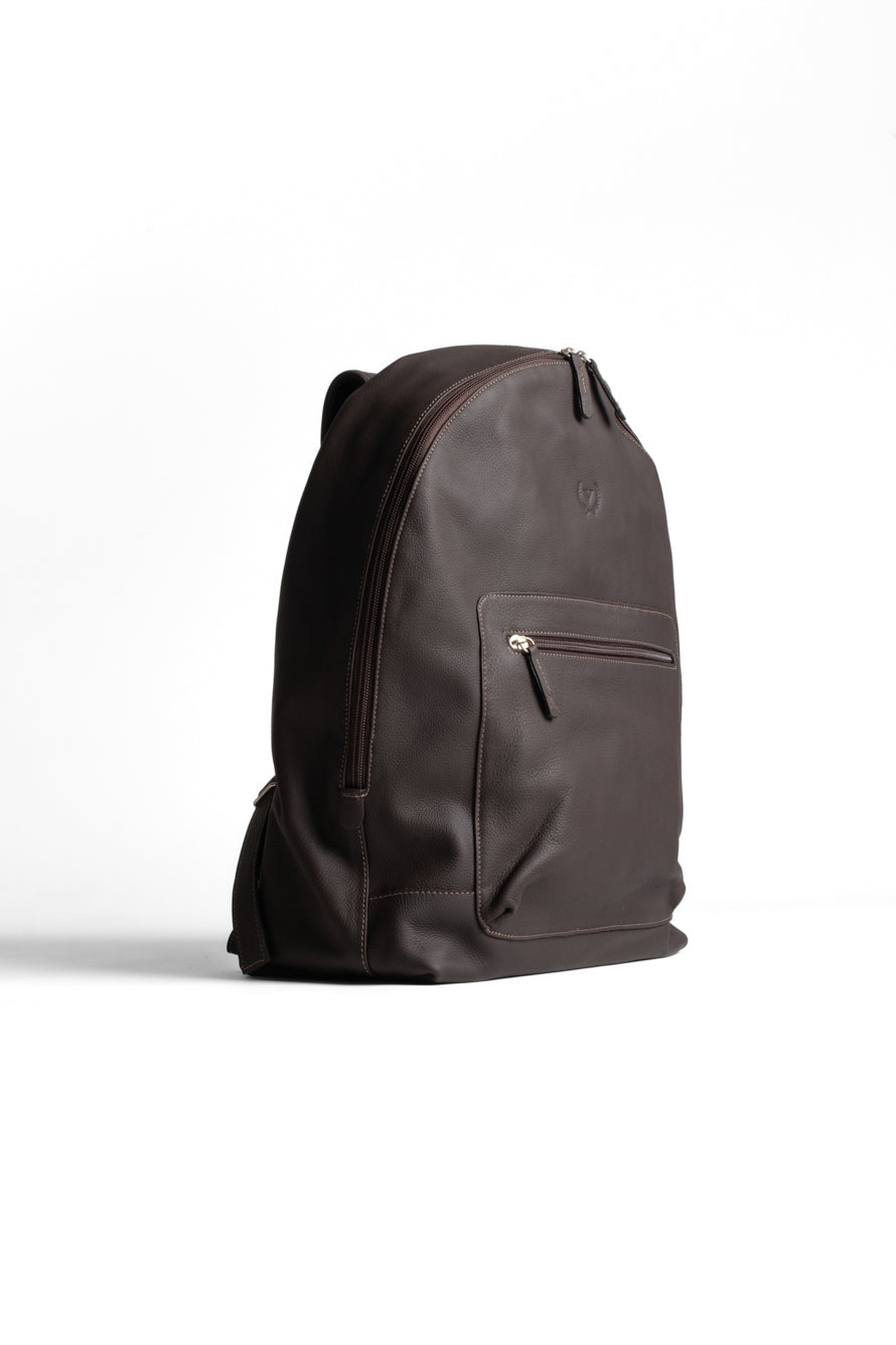Mochila Couro Com Bolso Frontal Com Zíper - Cafe