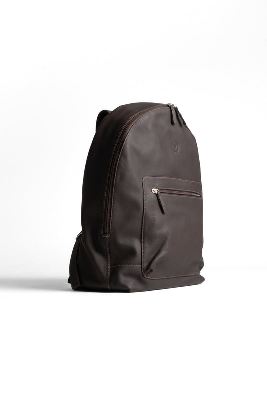 Mochila Couro Com Bolso Frontal Com Zíper - Cafe