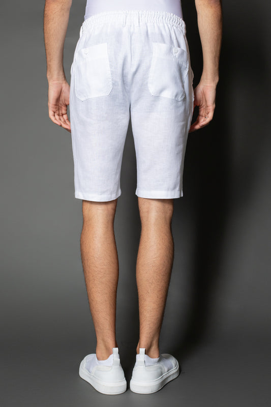 Bermuda Linho Slim Bolso Faca Com Cordão Interno - Branco