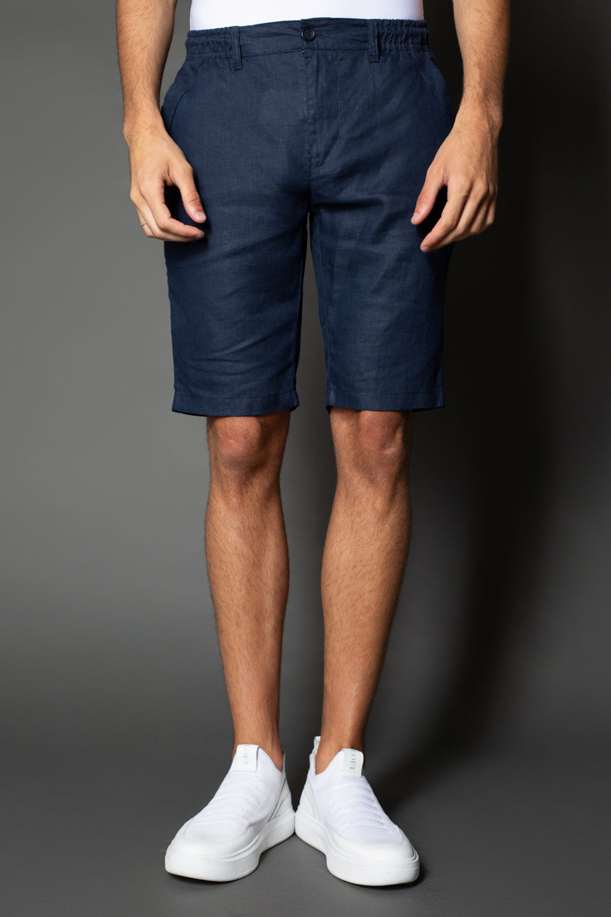 Bermuda Linho Slim Bolso Faca Com Cordão Interno - Marinho