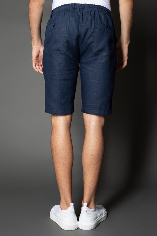 Bermuda Linho Slim Bolso Faca Com Cordão Interno - Marinho