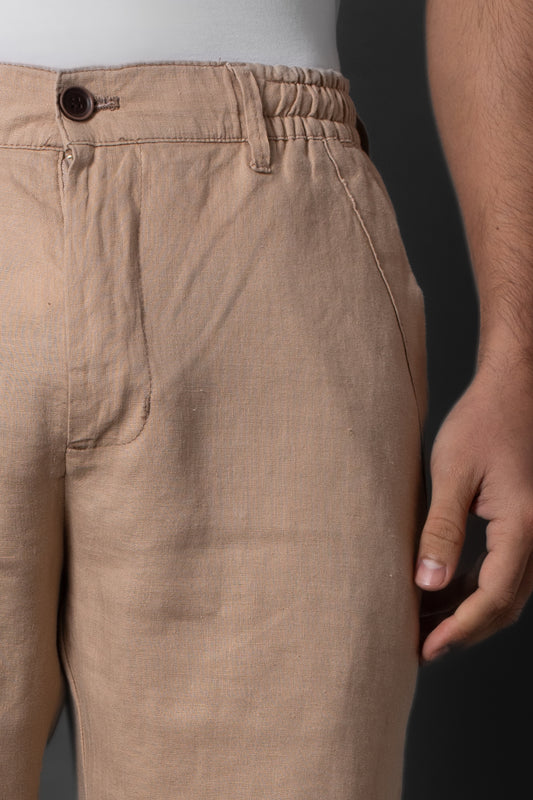 Bermuda Linho Slim Bolso Faca Com Cordão Interno - Bege