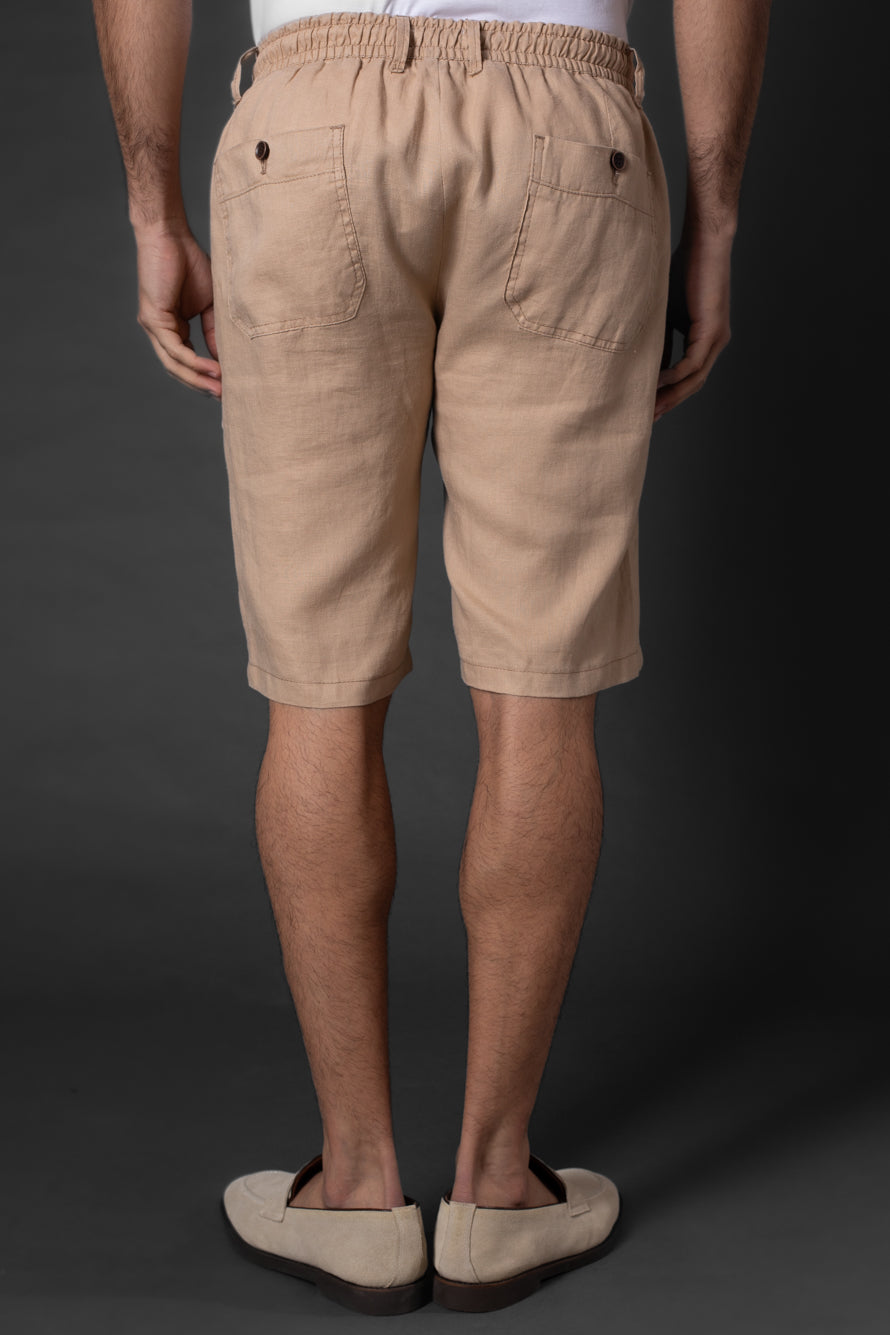 Bermuda Linho Slim Bolso Faca Com Cordão Interno - Bege