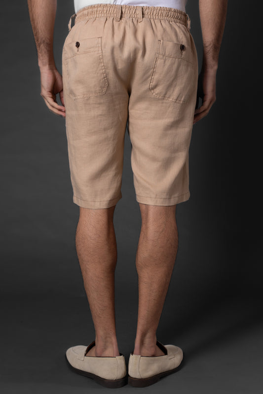 Bermuda Linho Slim Bolso Faca Com Cordão Interno - Bege