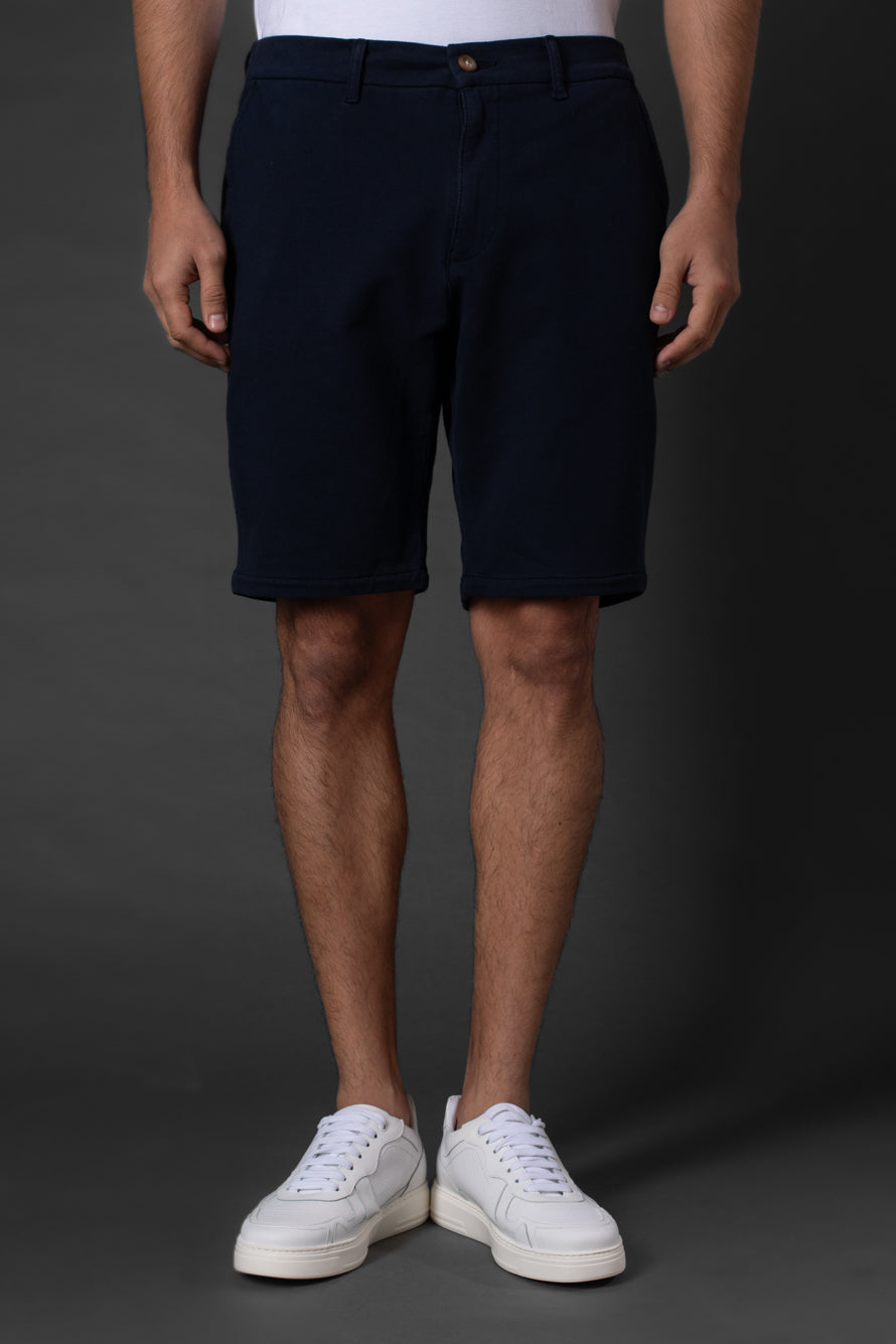 Bermuda Chino Slim Bolso Faca Cós 1/2 Elástico - Marinho