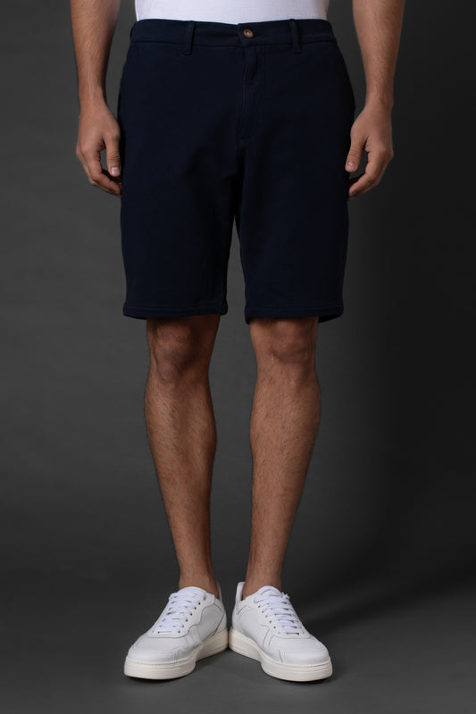 Bermuda Chino Slim Bolso Faca Cós 1/2 Elástico - Marinho
