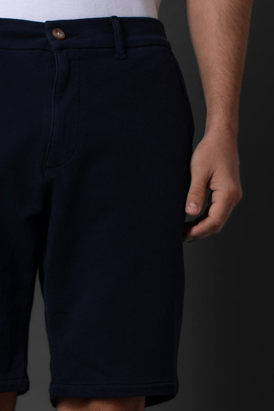 Bermuda Chino Slim Bolso Faca Cós 1/2 Elástico - Marinho