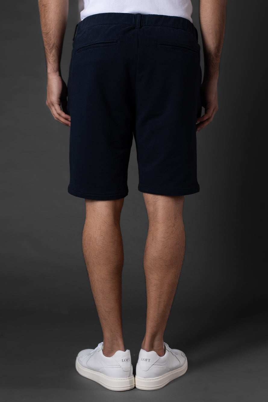 Bermuda Chino Slim Bolso Faca Cós 1/2 Elástico - Marinho