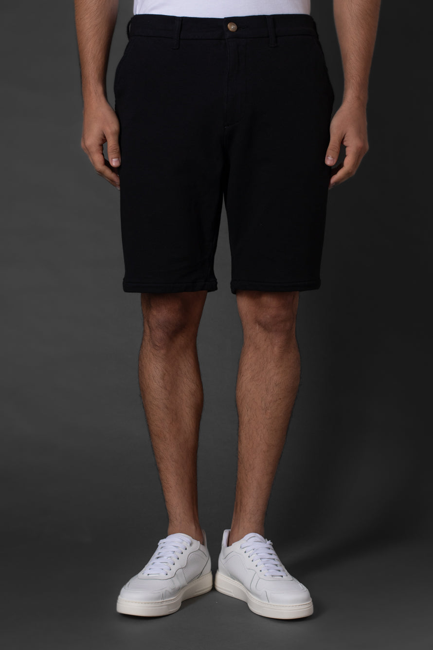 Bermuda Chino Slim Bolso Faca Cós 1/2 Elástico - Preto
