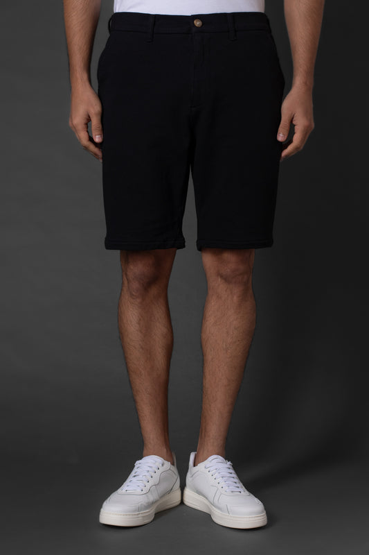 Bermuda Chino Slim Bolso Faca Cós 1/2 Elástico - Preto