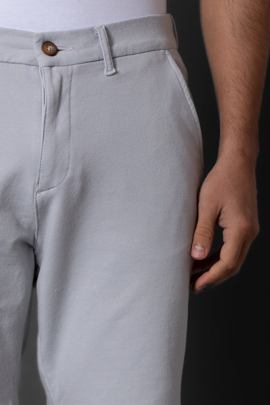 Bermuda Chino Slim Bolso Faca Cós 1/2 Elástico - Cinza Claro