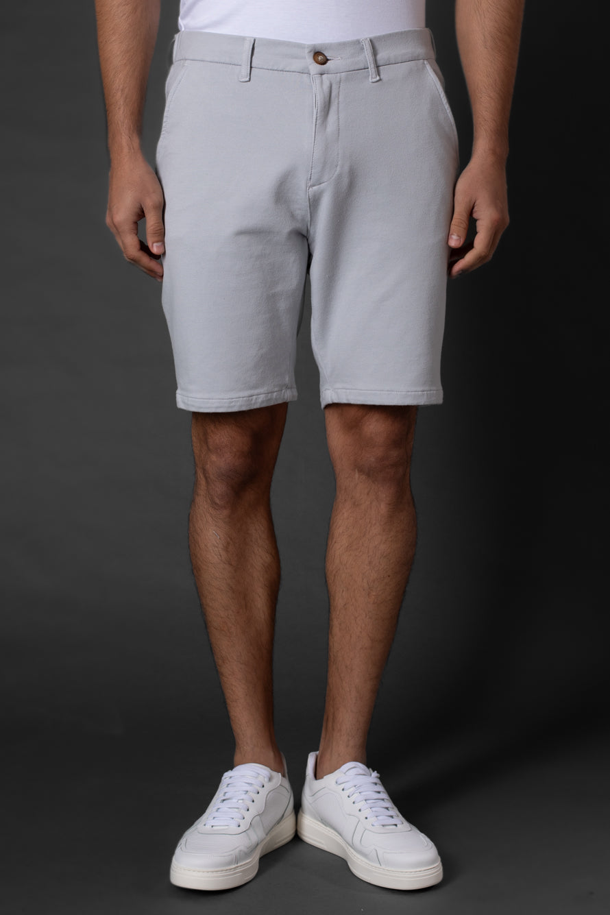 Bermuda Chino Slim Bolso Faca Cós 1/2 Elástico - Cinza Claro