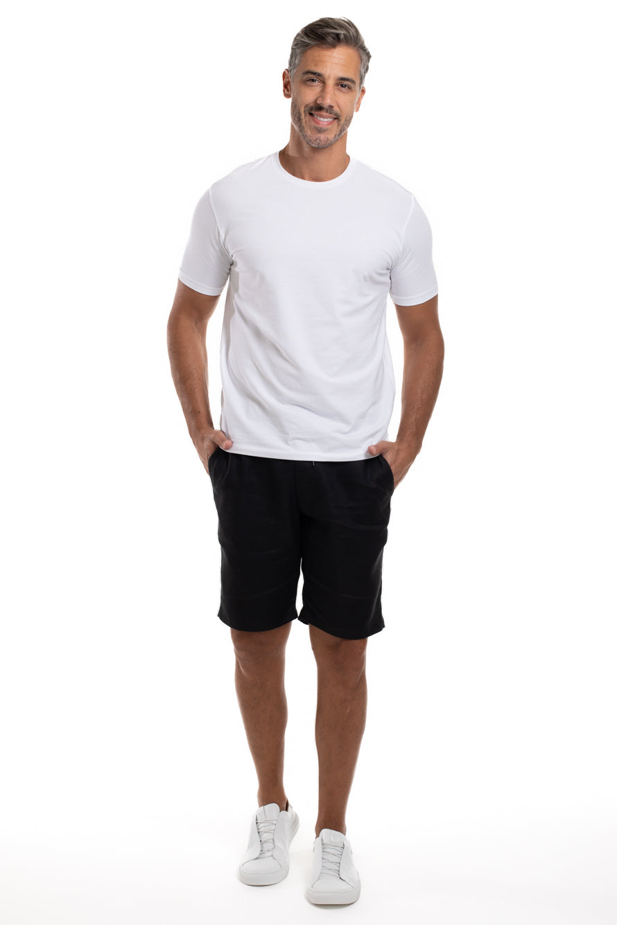 Bermuda Linho Bolso Faca Cós Elástico - Preto