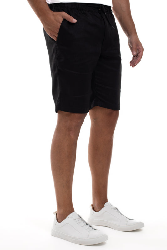 Bermuda Linho Bolso Faca Cós Elástico - Preto