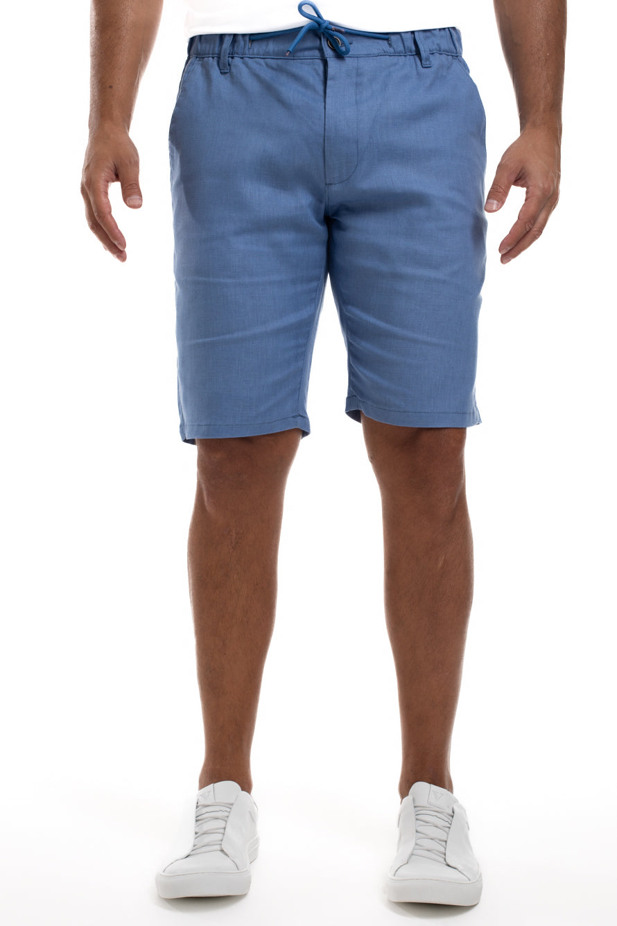 Bermuda Linho Bolso Faca Cós Elástico - Azul