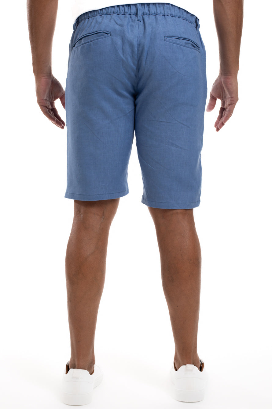 Bermuda Linho Bolso Faca Cós Elástico - Azul