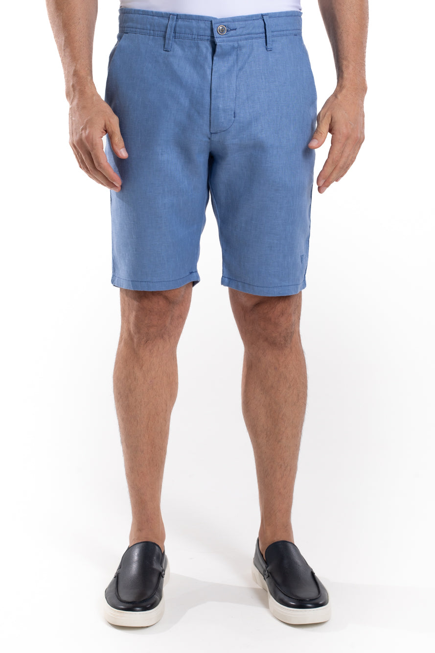 Bermuda Linho Bolso Faca Cós Elástico - Azul Jeans