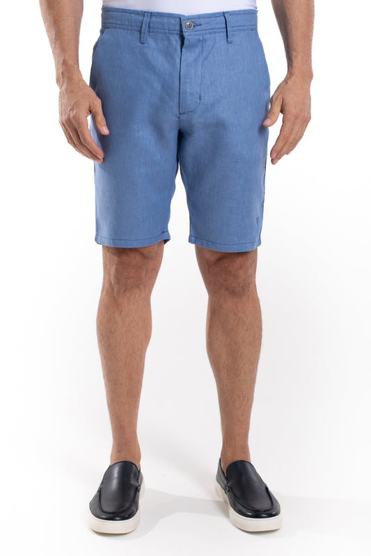 Bermuda Linho Bolso Faca Cós Elástico - Azul Jeans