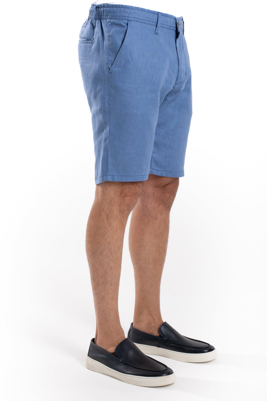 Bermuda Linho Bolso Faca Cós Elástico - Azul Jeans