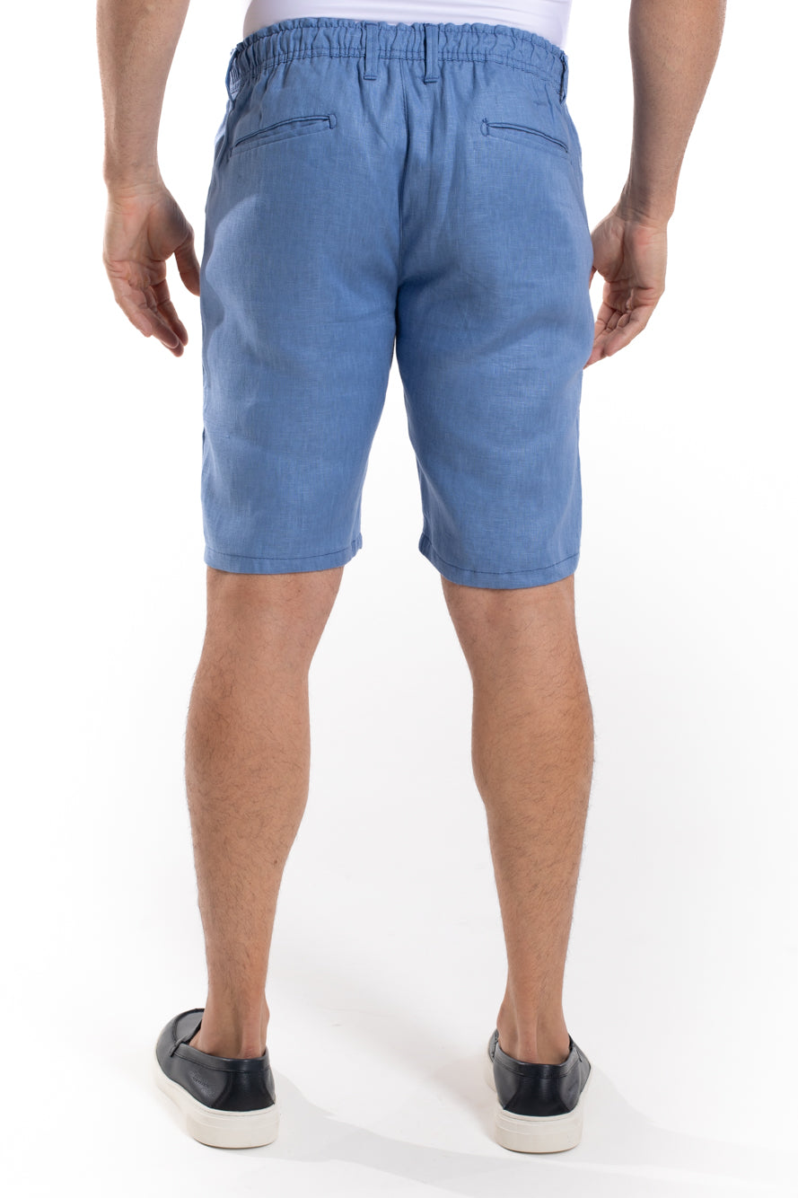 Bermuda Linho Bolso Faca Cós Elástico - Azul Jeans