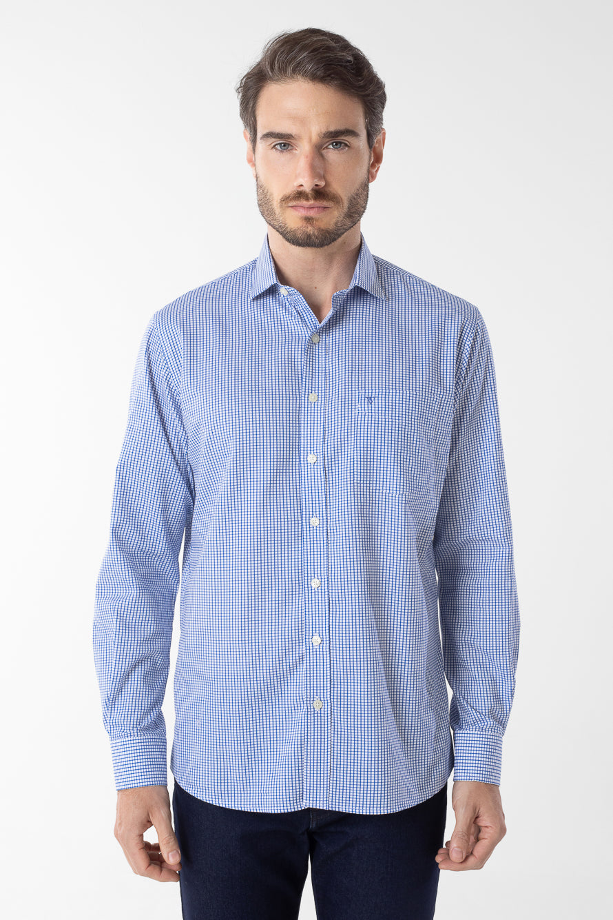 Camisa Manga Longa Xadrez Premium - Azul