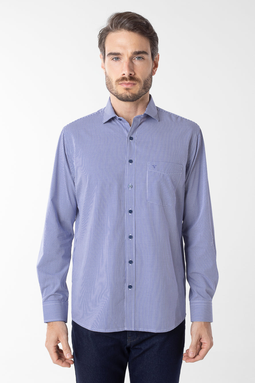 Camisa Manga Longa Xadrez Premium - Azul Indigo
