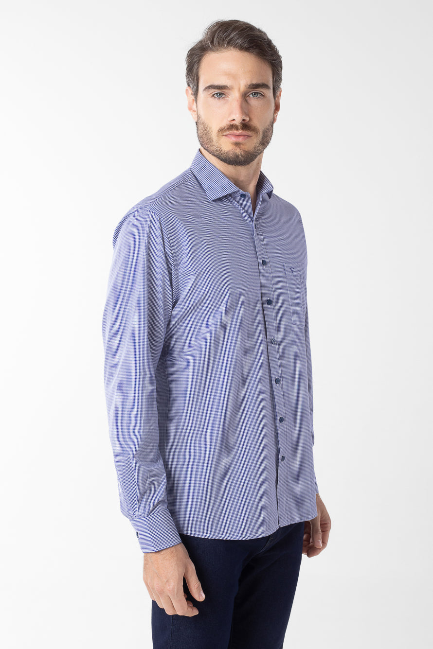 Camisa Manga Longa Xadrez Premium - Azul Indigo