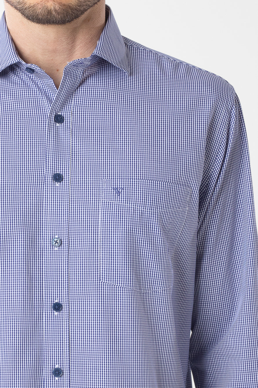 Camisa Manga Longa Xadrez Premium - Azul Indigo