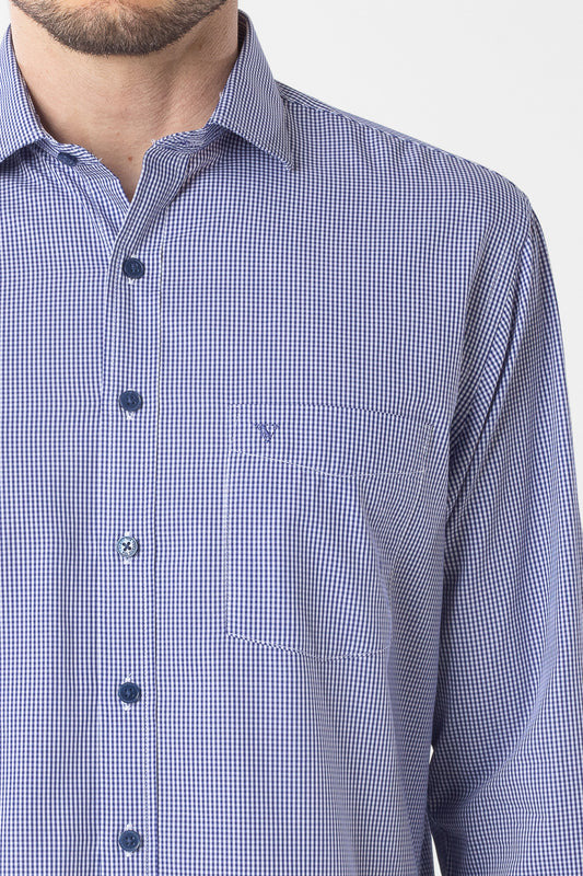 Camisa Manga Longa Xadrez Premium - Azul Indigo