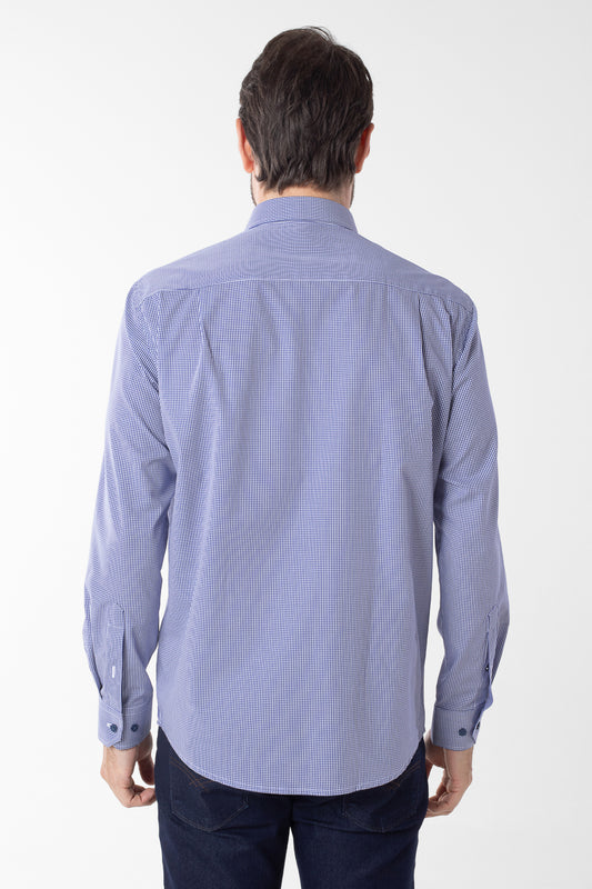 Camisa Manga Longa Xadrez Premium - Azul Indigo