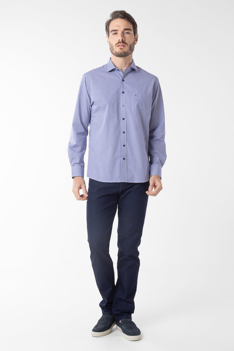 Camisa Manga Longa Xadrez Premium - Azul Indigo