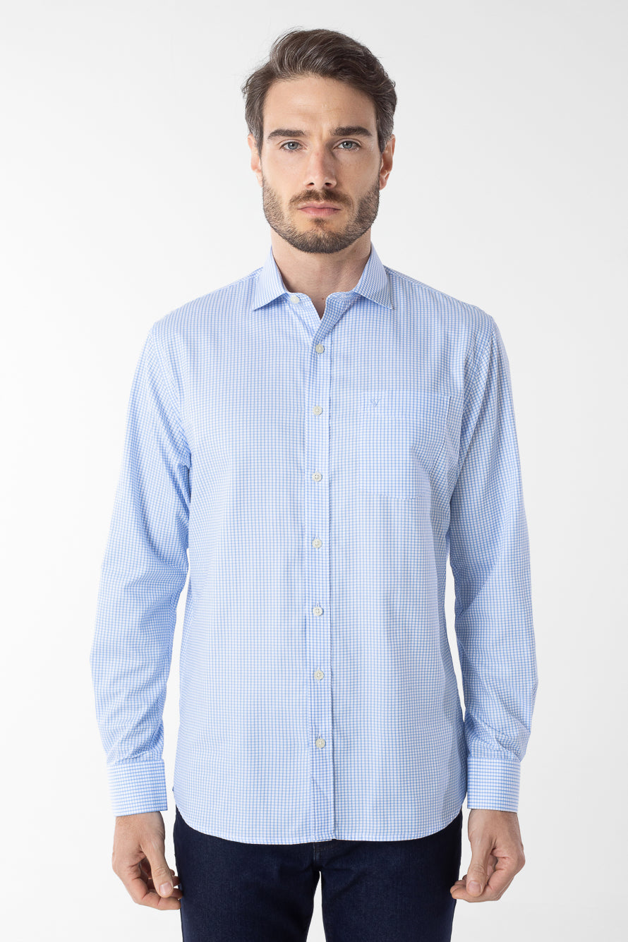 Camisa Manga Longa Xadrez Premium - Azul Claro