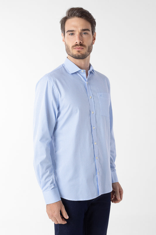 Camisa Manga Longa Xadrez Premium - Azul Claro