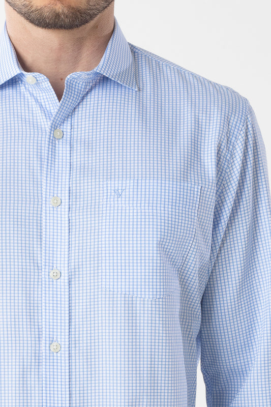 Camisa Manga Longa Xadrez Premium - Azul Claro