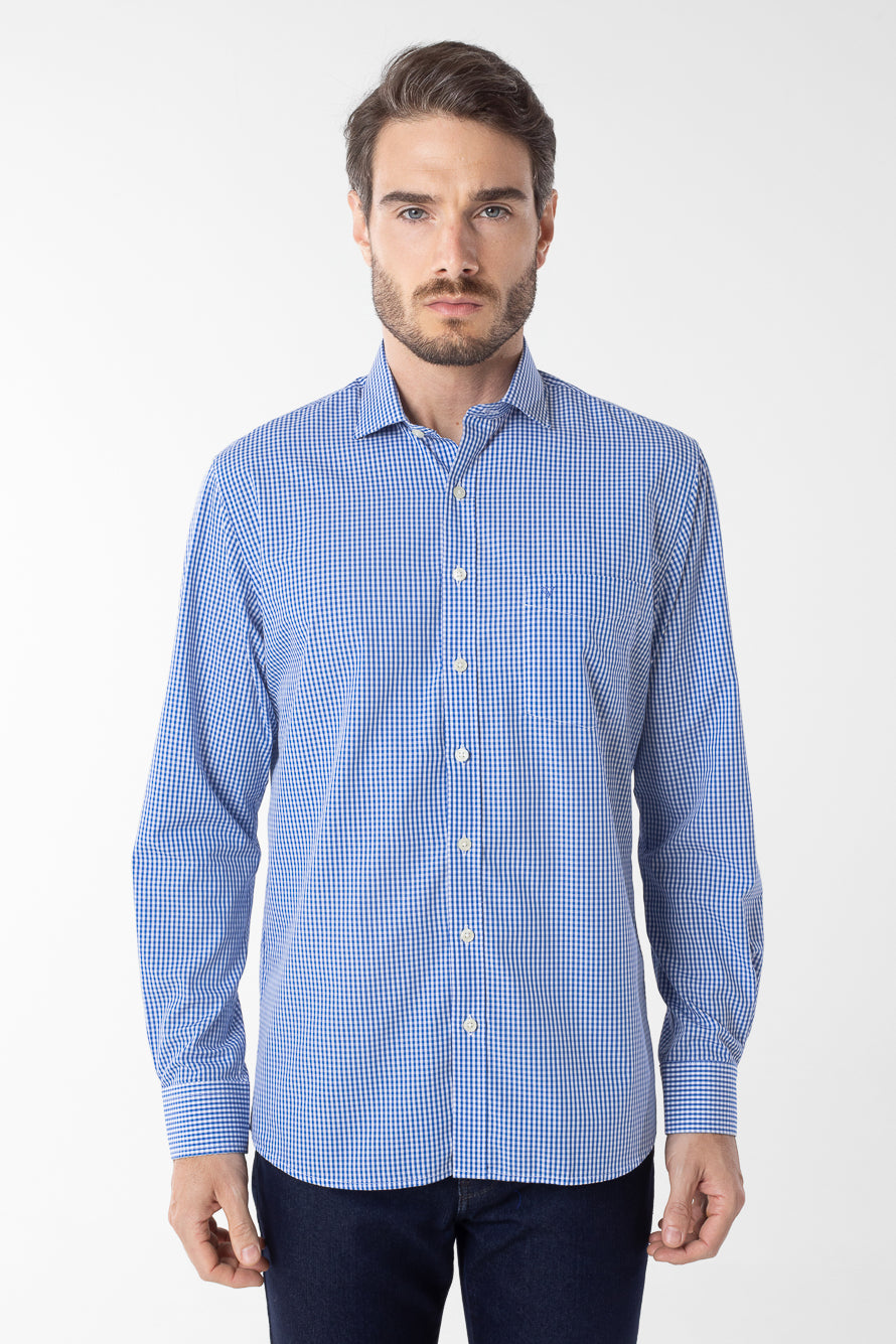 Camisa Manga Longa Xadrez Premium - Azul Médio