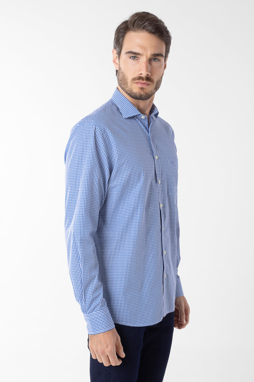 Camisa Manga Longa Xadrez Premium - Azul Médio