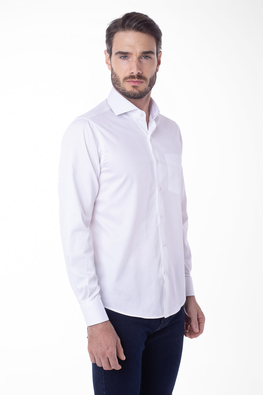 Camisa Manga Longa Cetim Lisa - Branco