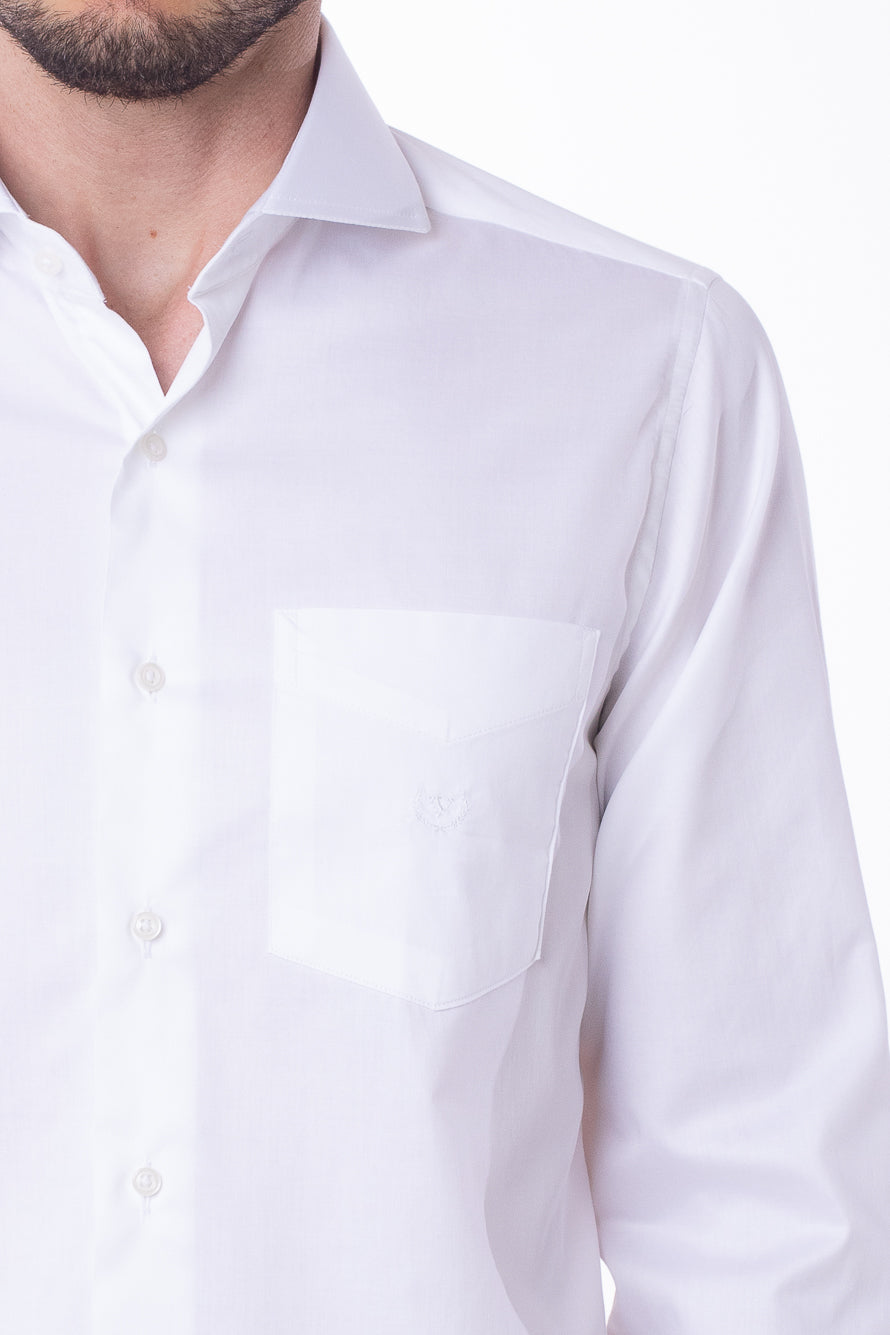 Camisa Manga Longa Cetim Lisa - Branco