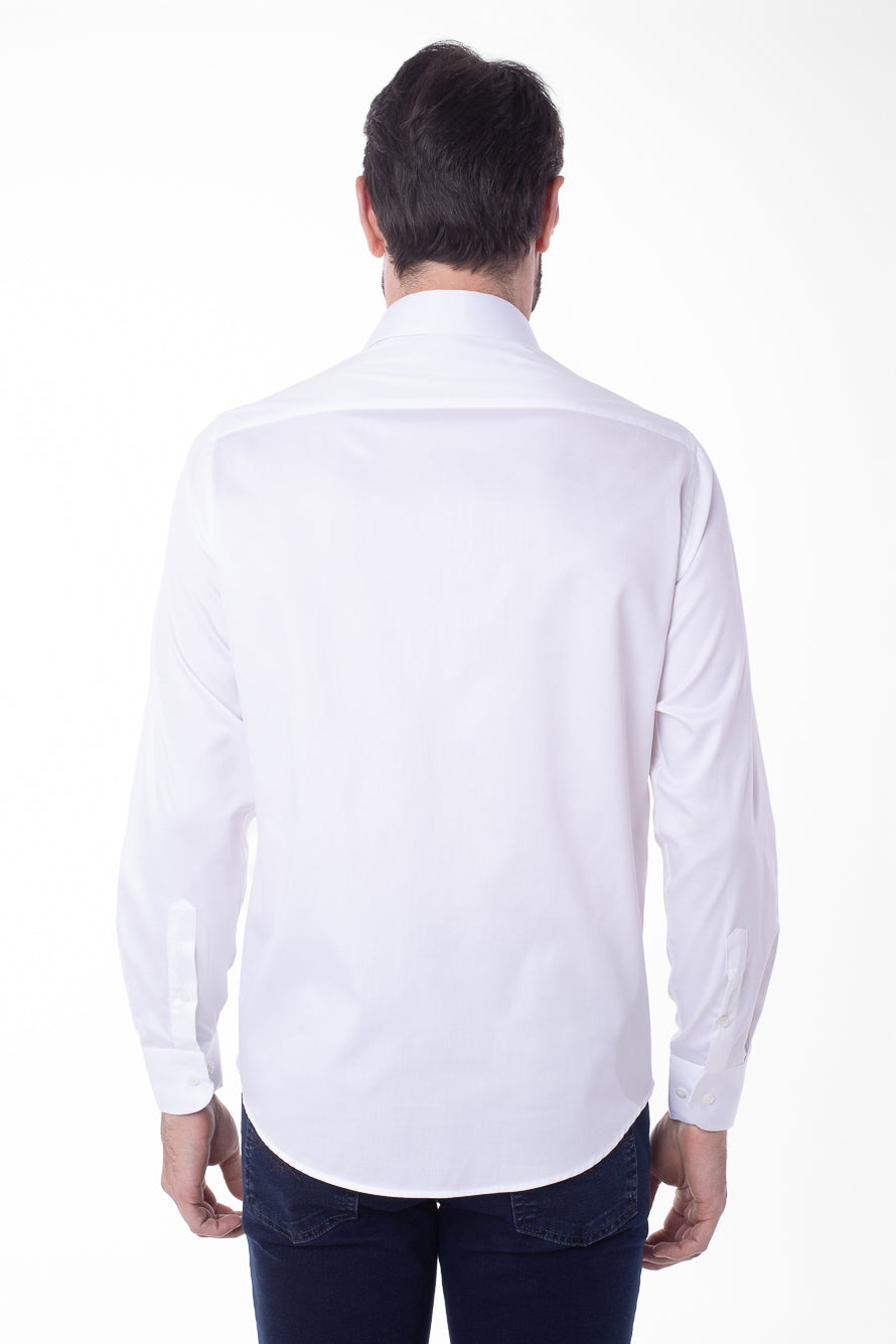 Camisa Manga Longa Cetim Lisa - Branco