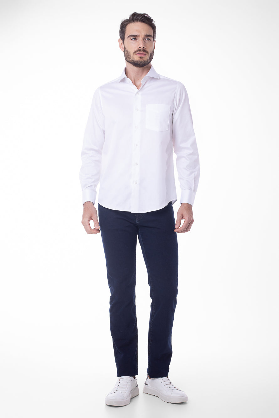 Camisa Manga Longa Cetim Lisa - Branco