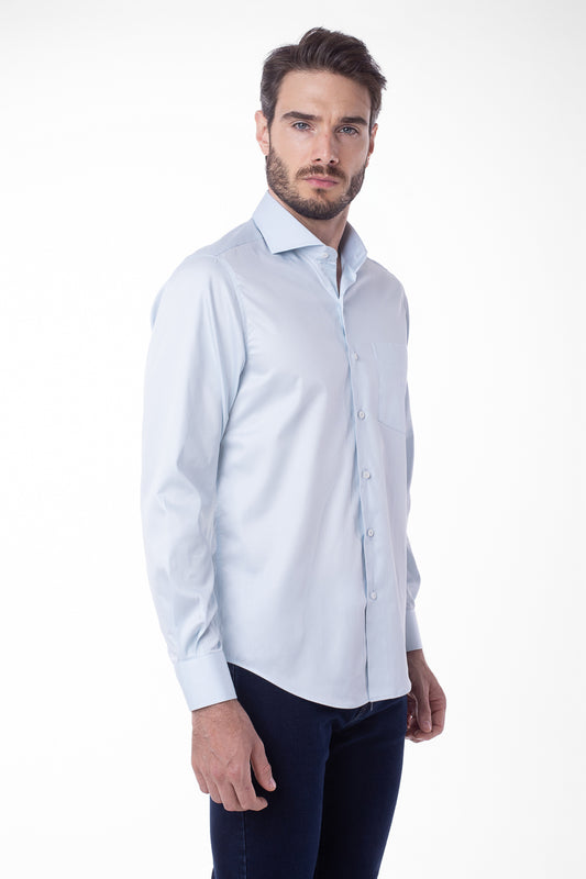 Camisa Manga Longa Cetim Lisa - Azul Bebe