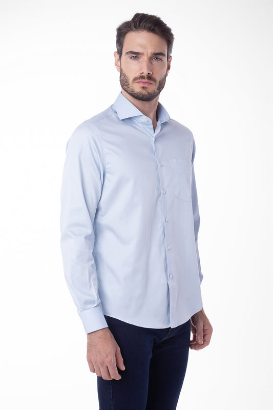 Camisa Manga Longa Cetim Lisa - Azul Claro