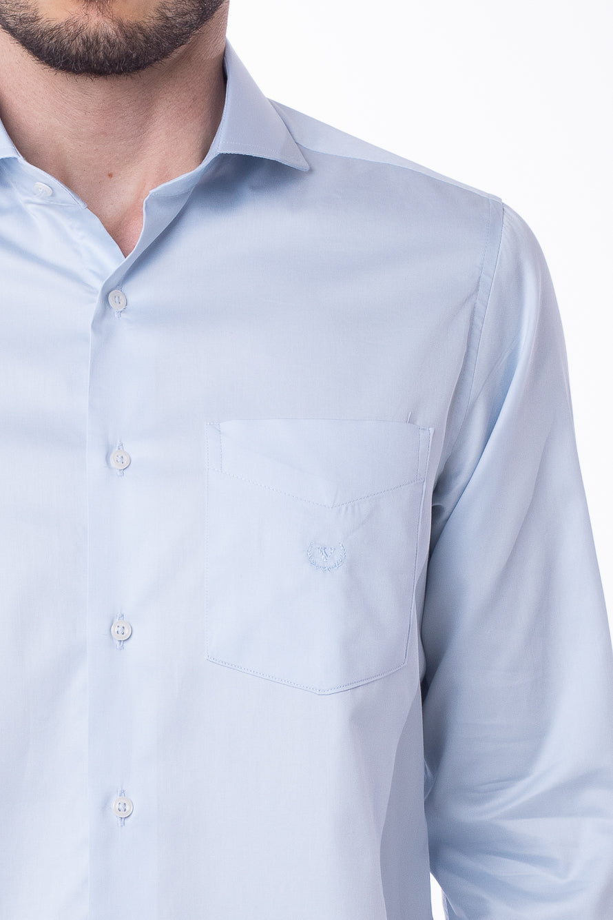 Camisa Manga Longa Cetim Lisa - Azul Claro