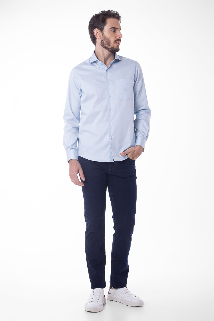 Camisa Manga Longa Cetim Lisa - Azul Claro