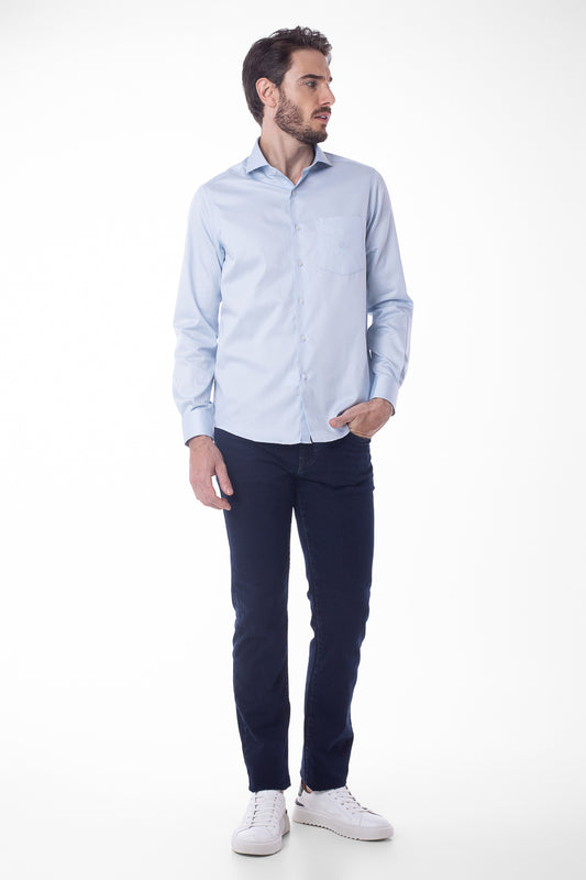 Camisa Manga Longa Cetim Lisa - Azul Claro