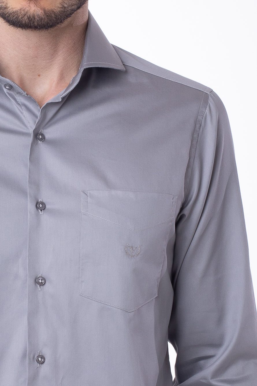 Camisa Manga Longa Cetim Lisa - Cinza Medio