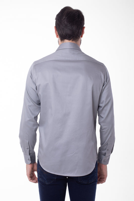 Camisa Manga Longa Cetim Lisa - Cinza Medio