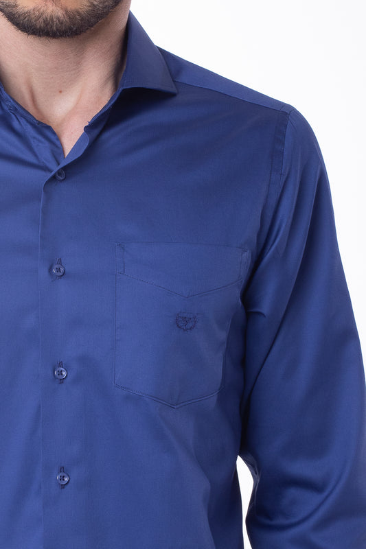 Camisa Manga Longa Cetim Lisa - Azul Bic